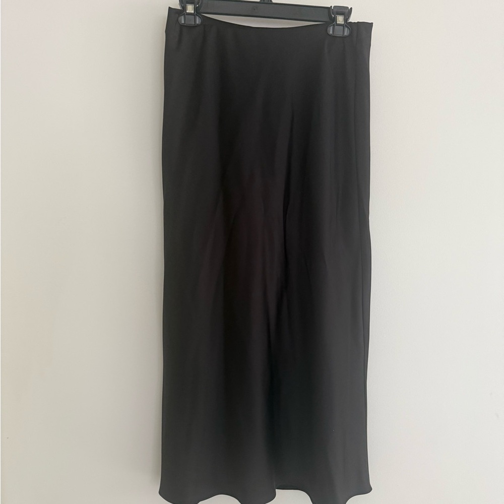 Brand New Zara Classic Black Silk Slip Midi Skirt Sz S